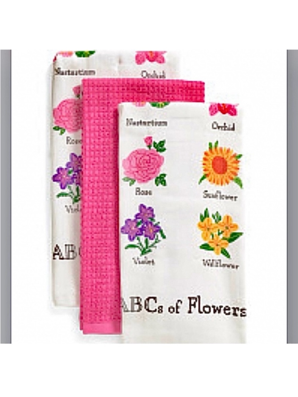 🆕- Rachel Ashwell Set/3 Floral Kitchen Towels Pink Rose & Sunflower